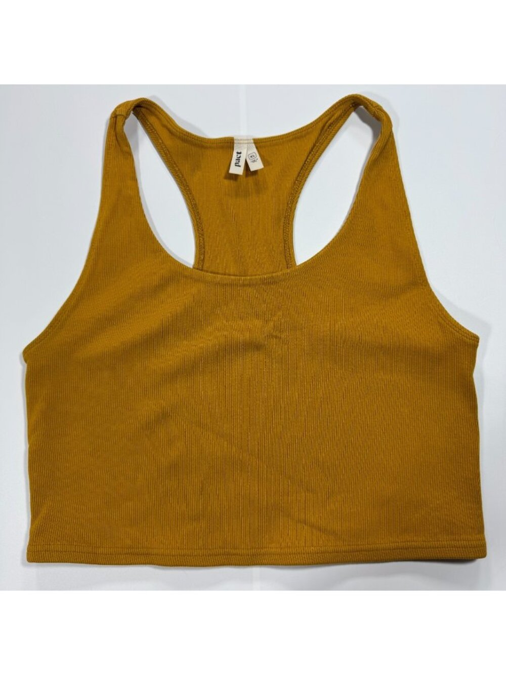 Pact Tank Top Women XL Yellow Ribbed Knit Cropped Racerback Performance Athletic